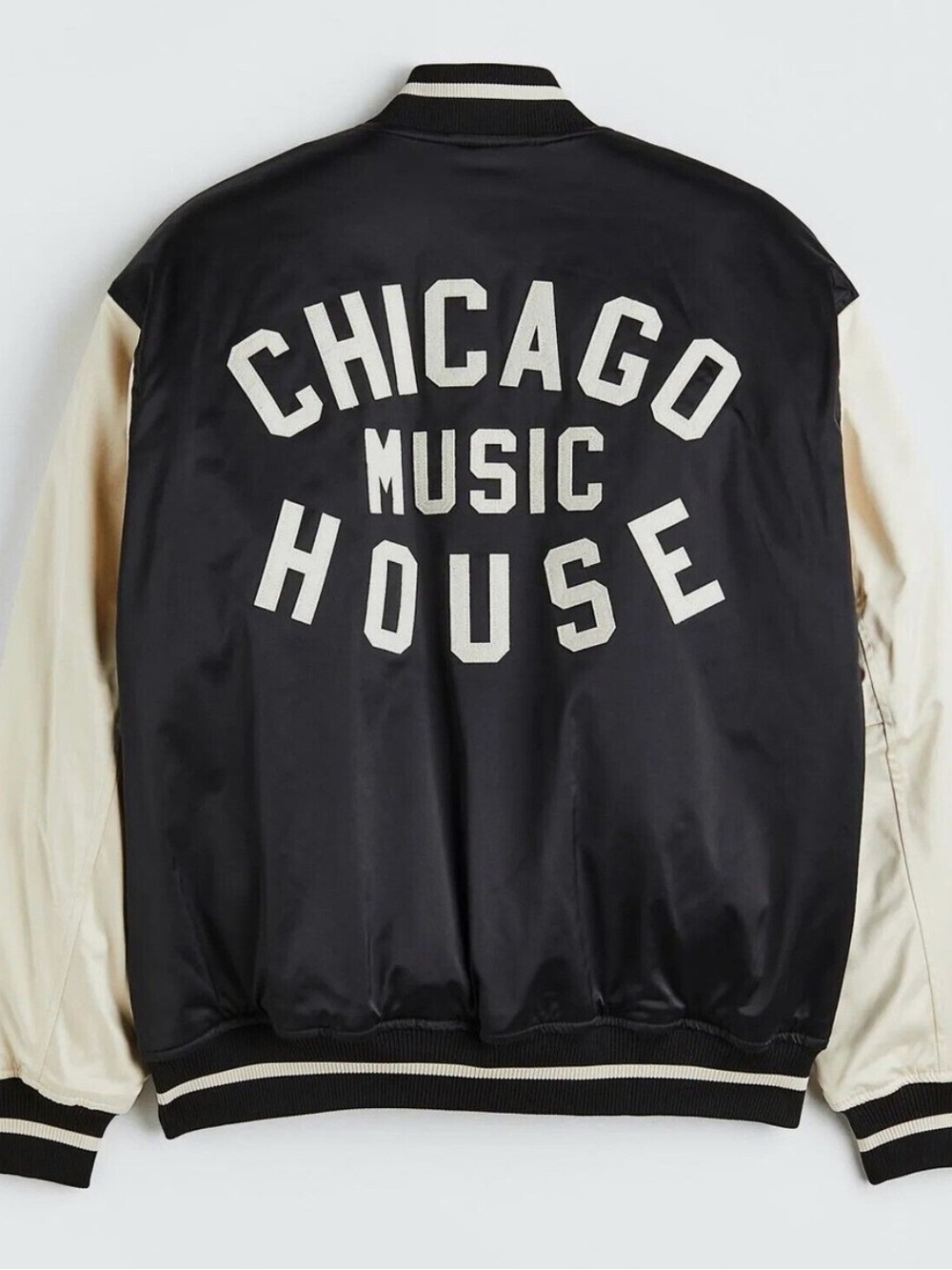H&M Black Bomber Jacket with Cream Sleeves - Chicago Music House